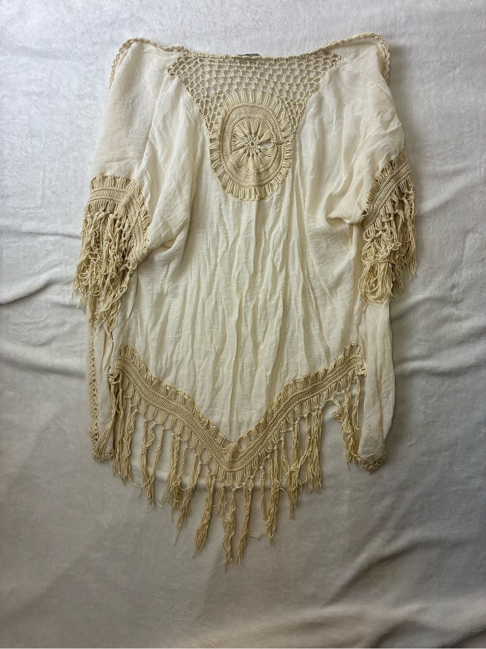 Rebellion Ivory/Cream Crochet Fringe Tunic